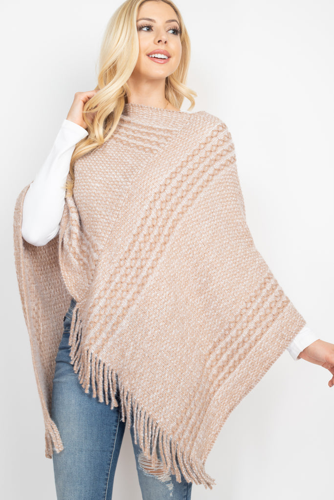 MS0197 - STRIPED KNIT TASSEL PONCHO