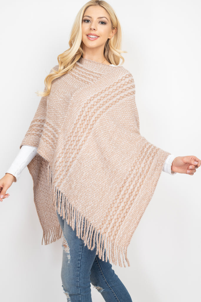 MS0197 - STRIPED KNIT TASSEL PONCHO