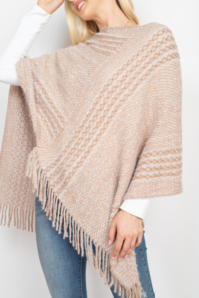 MS0197 - STRIPED KNIT TASSEL PONCHO