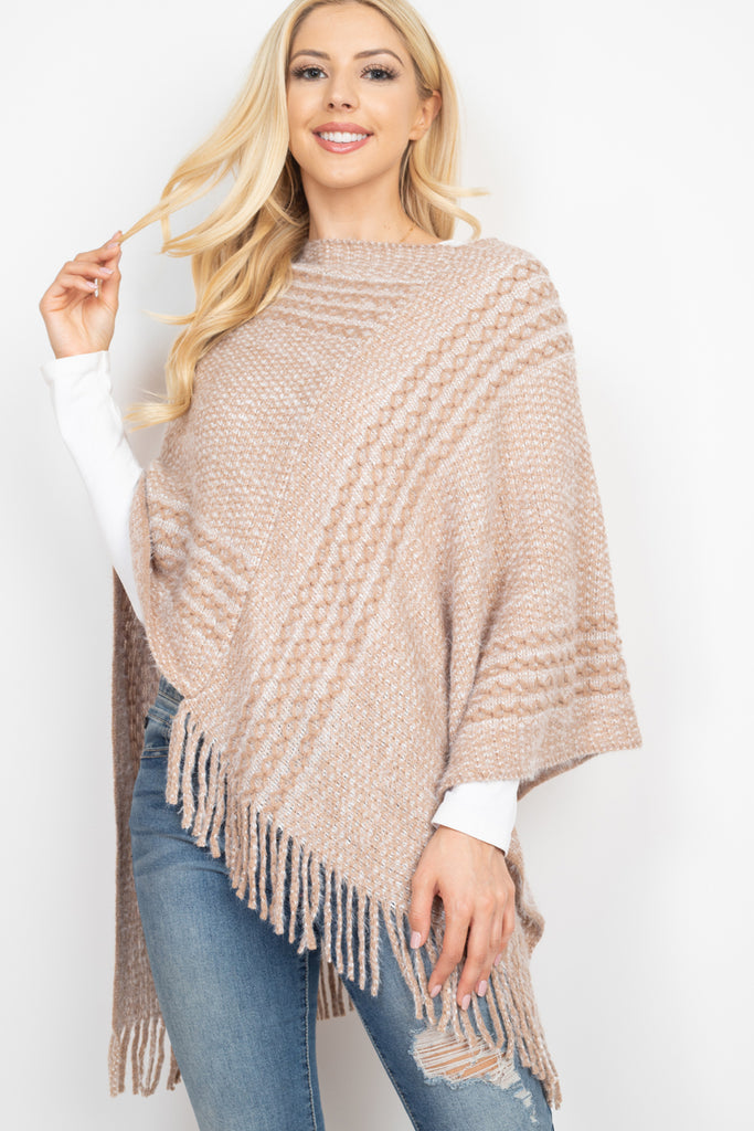 MS0197 - STRIPED KNIT TASSEL PONCHO