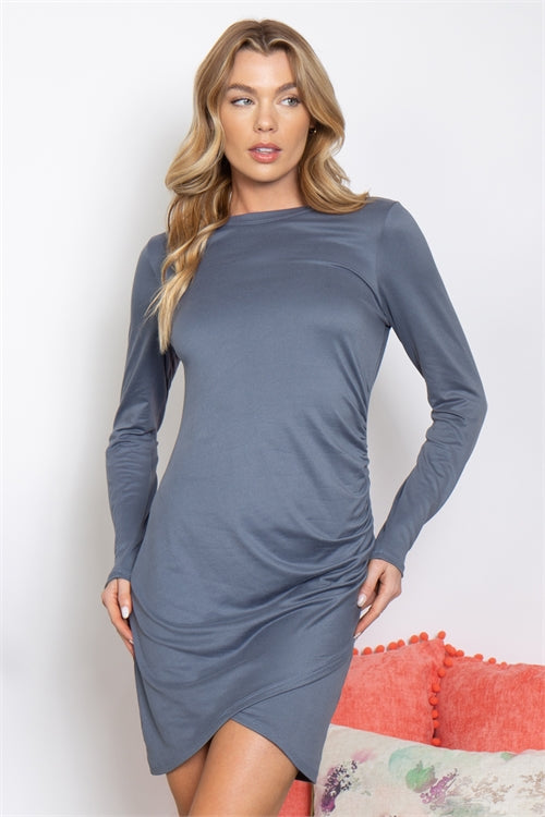 Long Sleeve Tulip Hem Solid Bodycon Dress