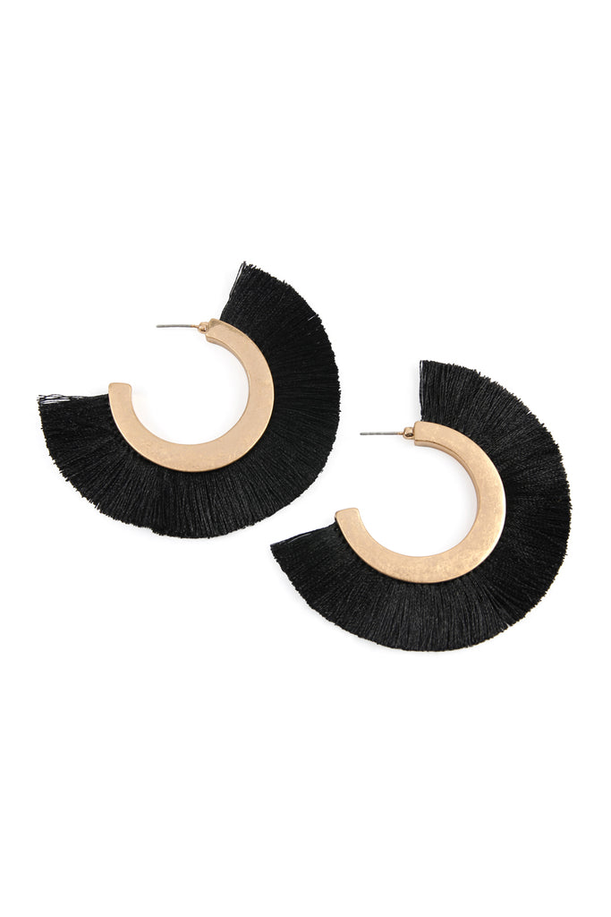 TASSEL HOOP METAL POST EARRINGS