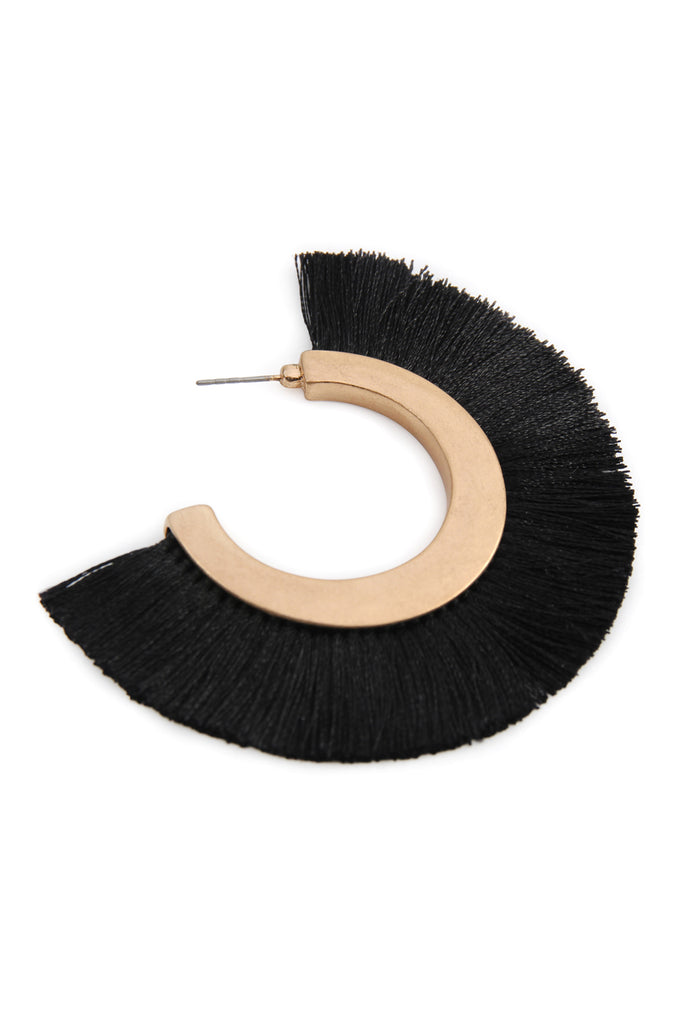TASSEL HOOP METAL POST EARRINGS