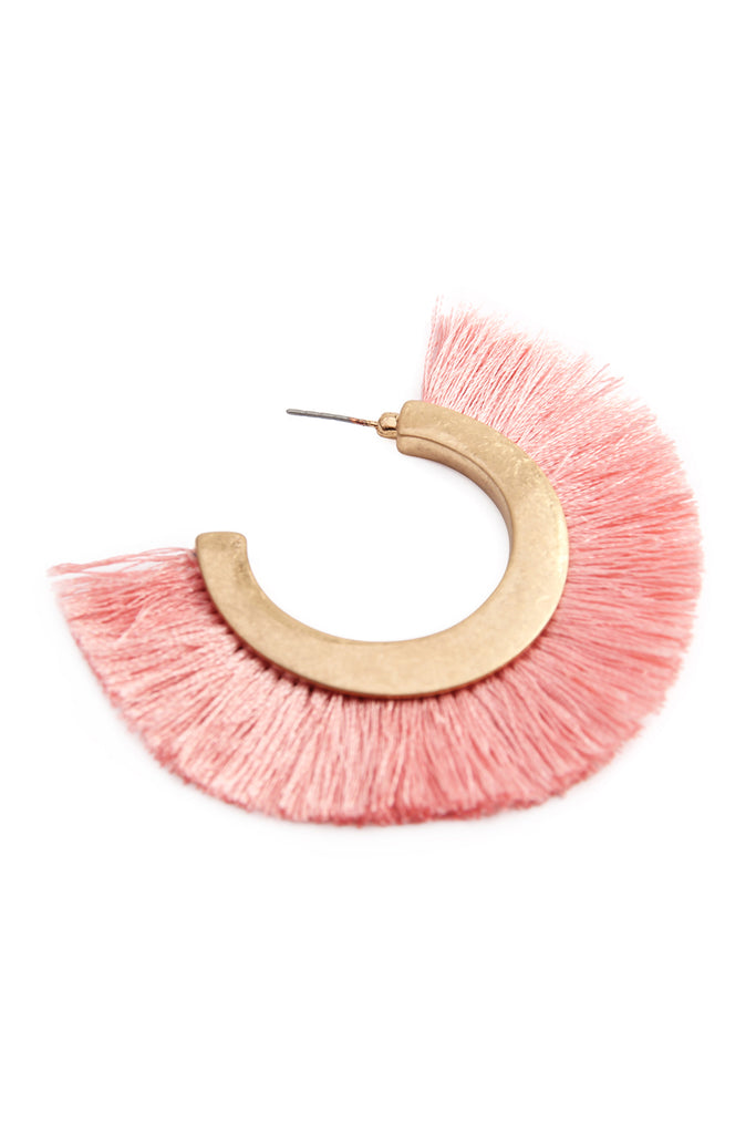 TASSEL HOOP METAL POST EARRINGS