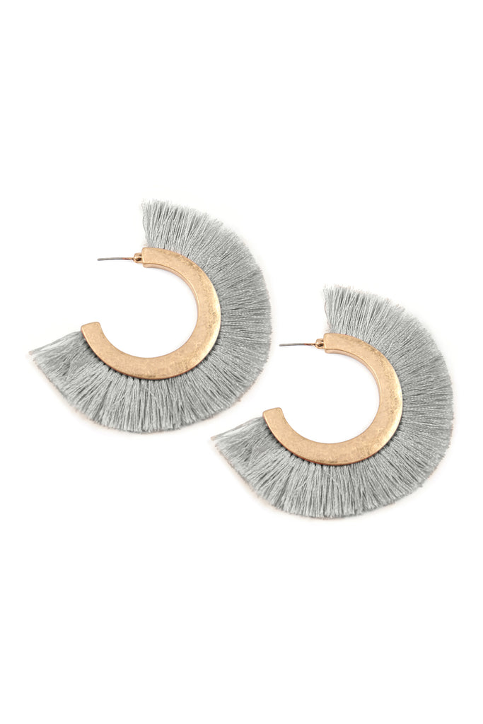 TASSEL HOOP METAL POST EARRINGS