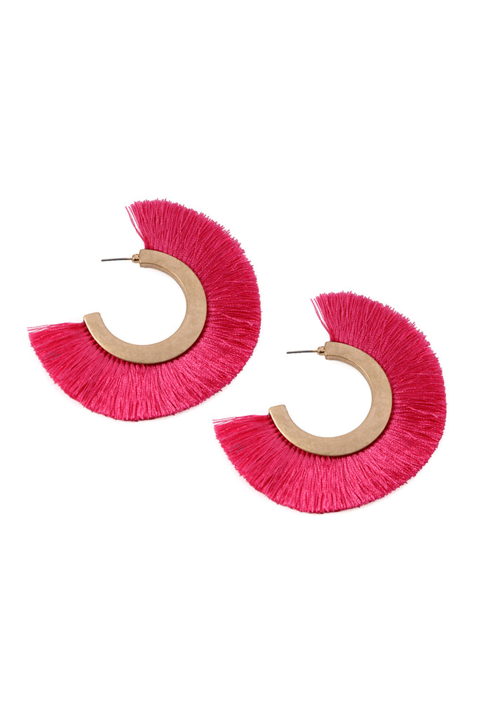 TASSEL HOOP METAL POST EARRINGS