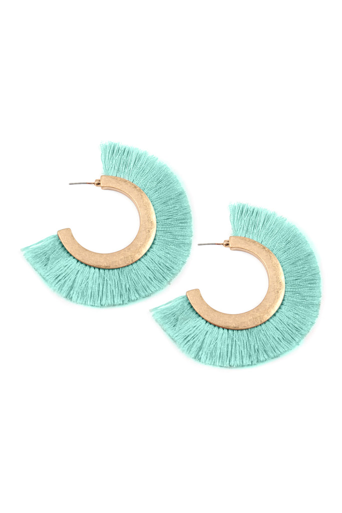 TASSEL HOOP METAL POST EARRINGS
