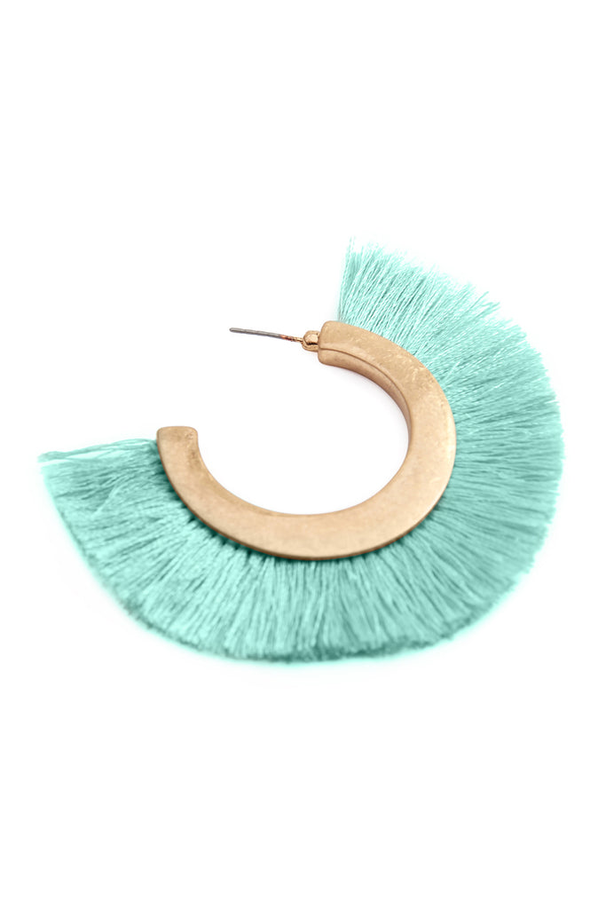 TASSEL HOOP METAL POST EARRINGS