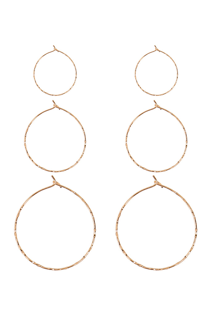 3 PAIRS ON A CARD HAMMERED HOOP EARRINGS SET