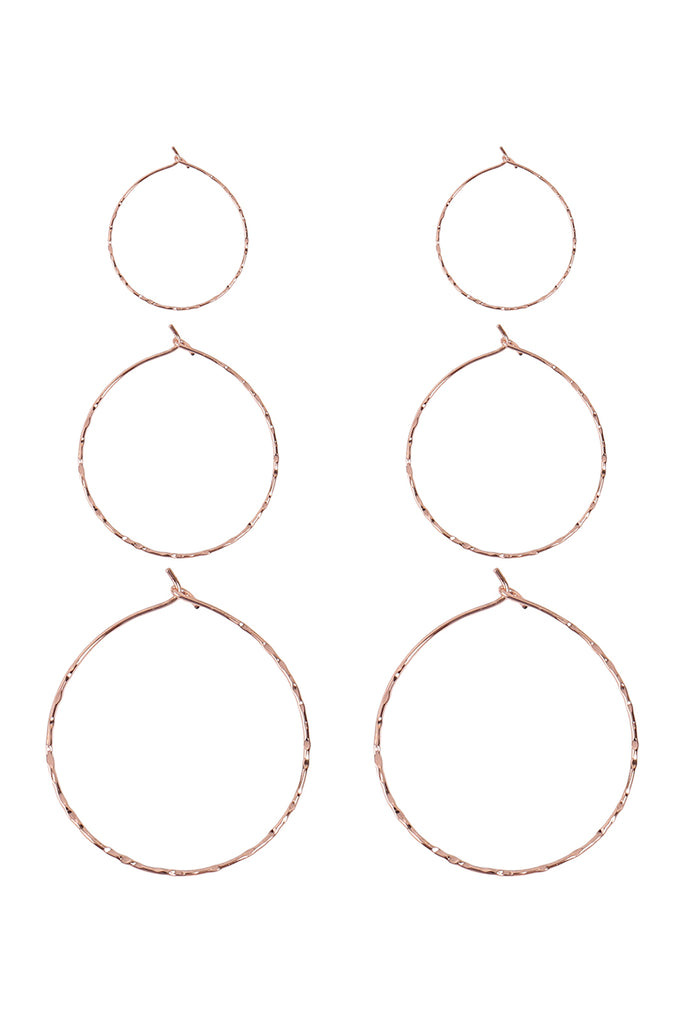 3 PAIRS ON A CARD HAMMERED HOOP EARRINGS SET