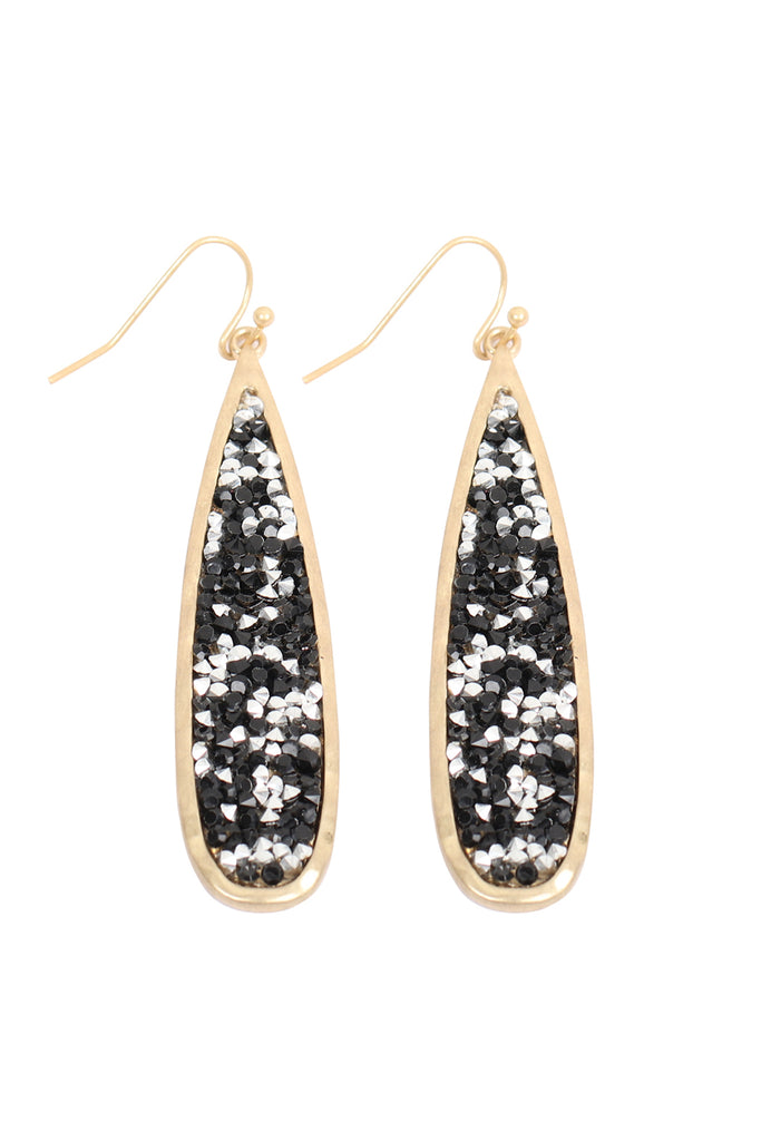 MYE1196 - LONG PEAR GLITTER FACETED DANGLE HOOK EARRINGS