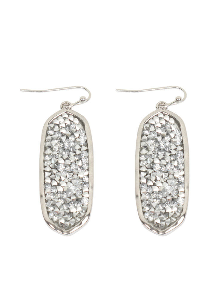 OVAL GLITTER FACETED DANGLE HOOK EARRINGS