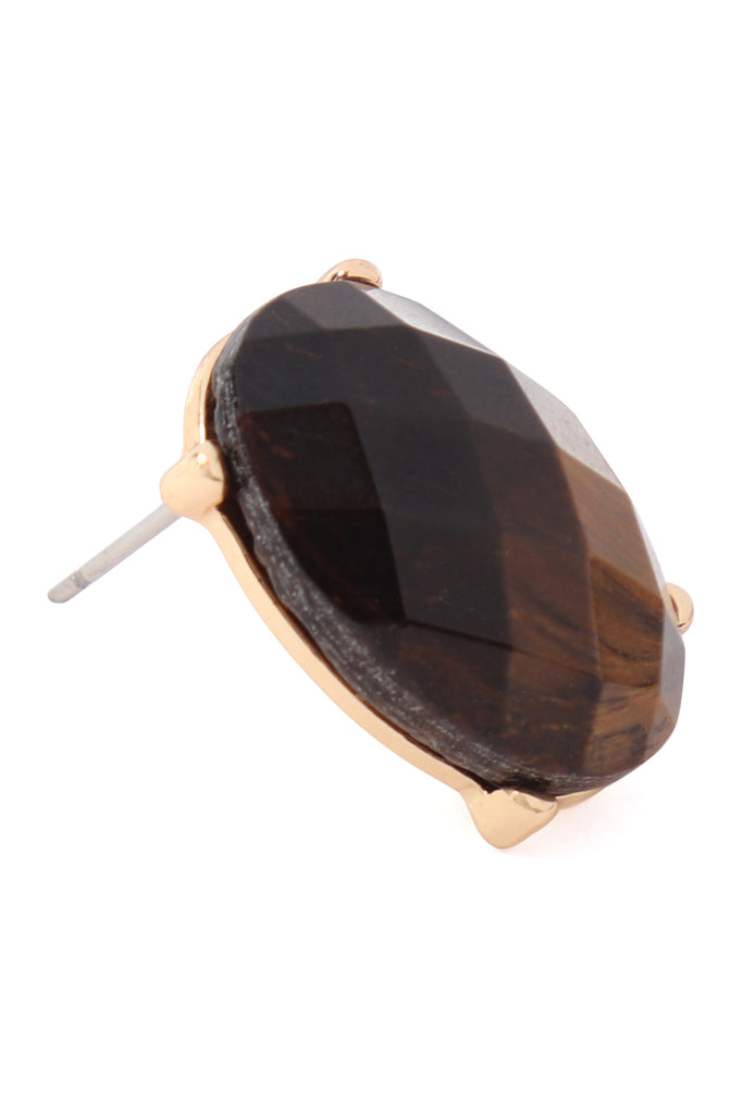 FACETED OVAL STONE POST EARRINGS