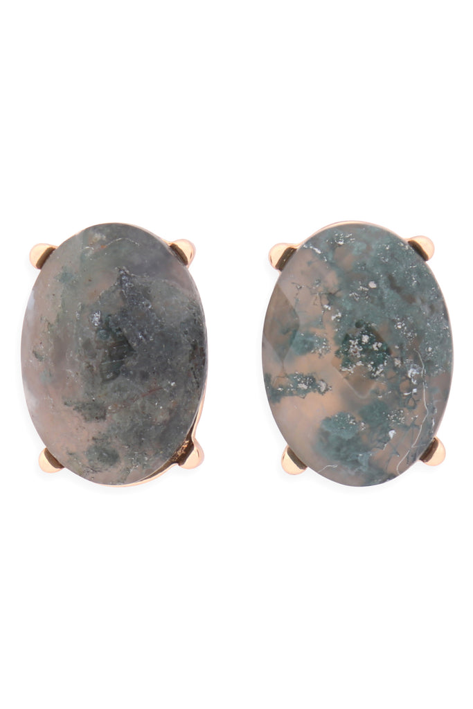FACETED OVAL STONE POST EARRINGS