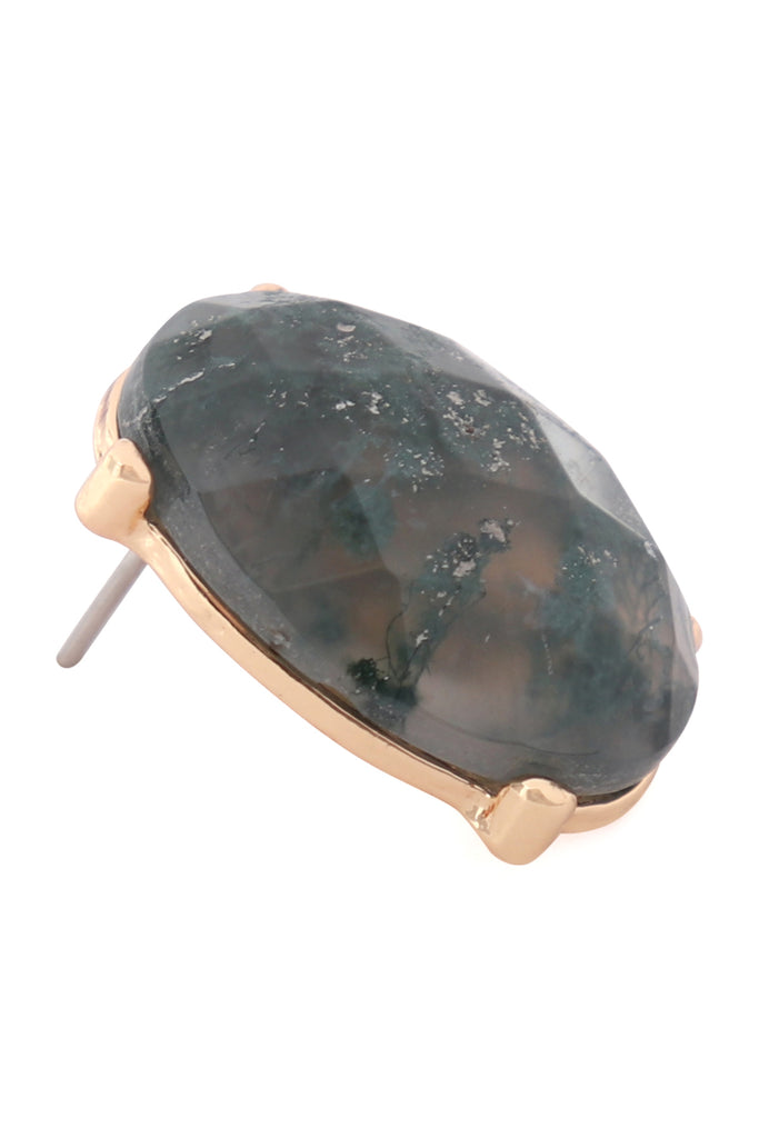 FACETED OVAL STONE POST EARRINGS