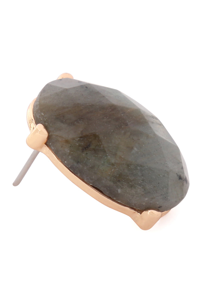 FACETED OVAL STONE POST EARRINGS