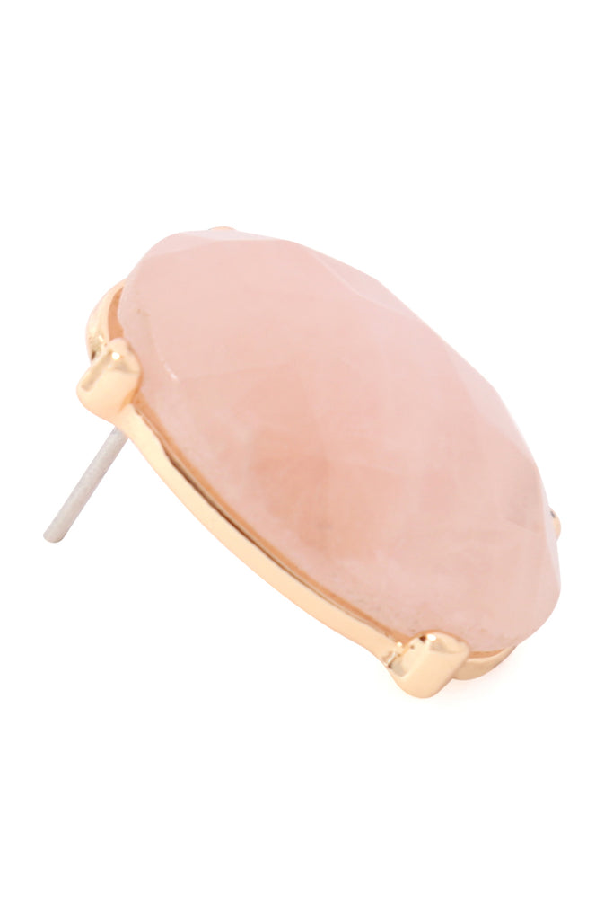 FACETED OVAL STONE POST EARRINGS