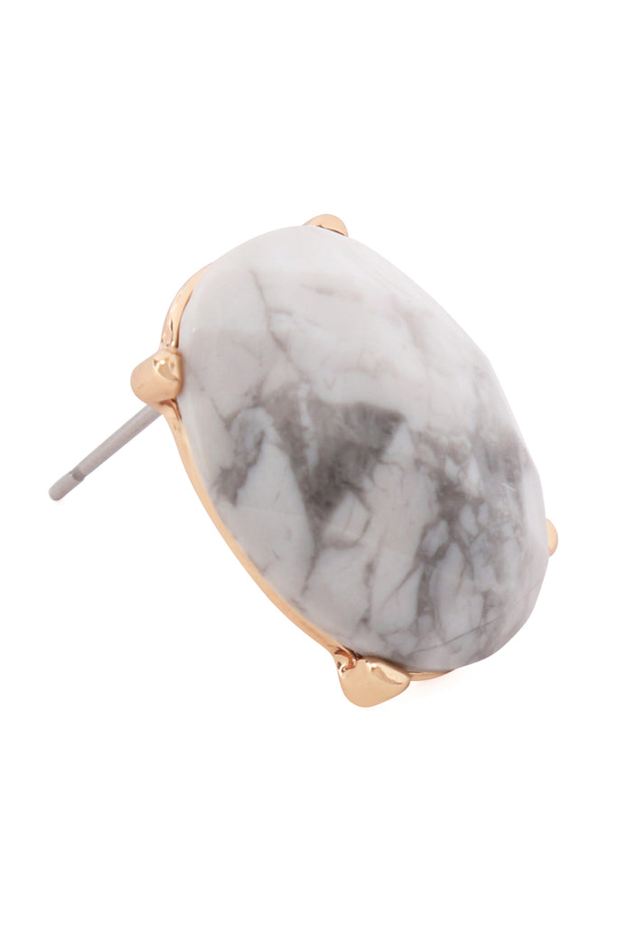 FACETED OVAL STONE POST EARRINGS