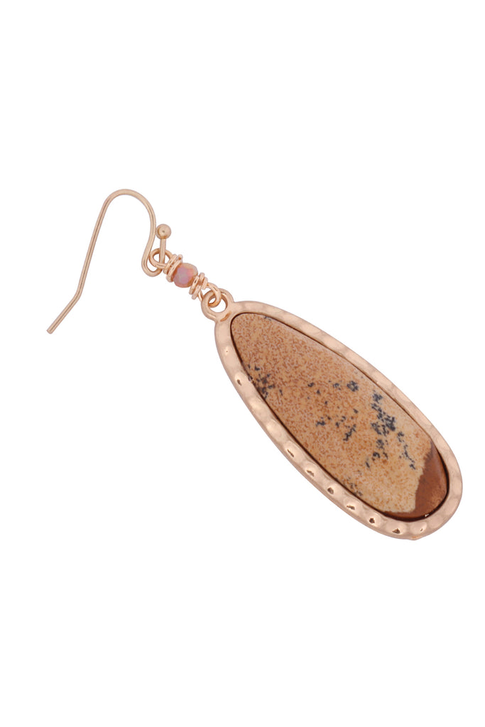 OVAL NATURAL STONE DROP HOOK EARRINGS