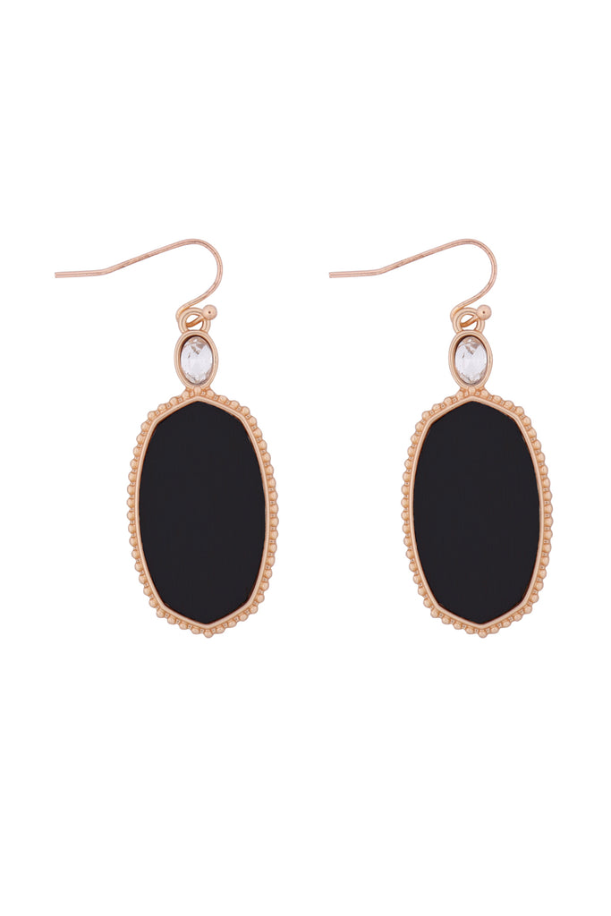 MYE1361 - TEXTURED METAL WOOD OVAL DROP HOOK EARRINGS