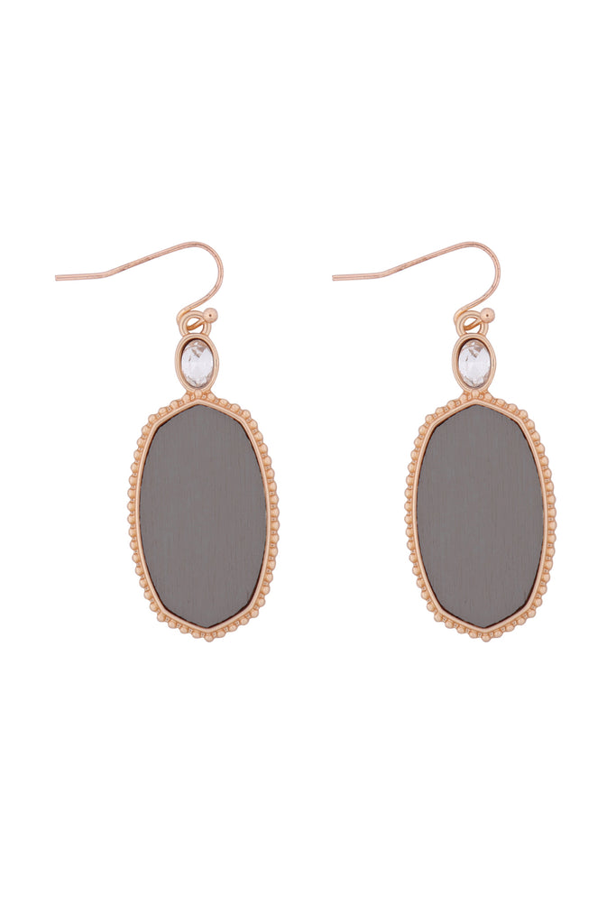 MYE1361 - TEXTURED METAL WOOD OVAL DROP HOOK EARRINGS