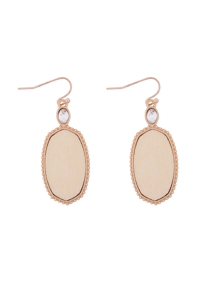 MYE1361 - TEXTURED METAL WOOD OVAL DROP HOOK EARRINGS