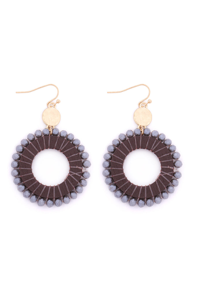 GLASS BEADED WOOD HOOP DROP EARRINGS