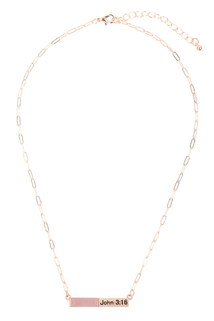 MYE1436 - "JOHN 3:16" HALF NATURAL STONE HALF METAL NECKLACE