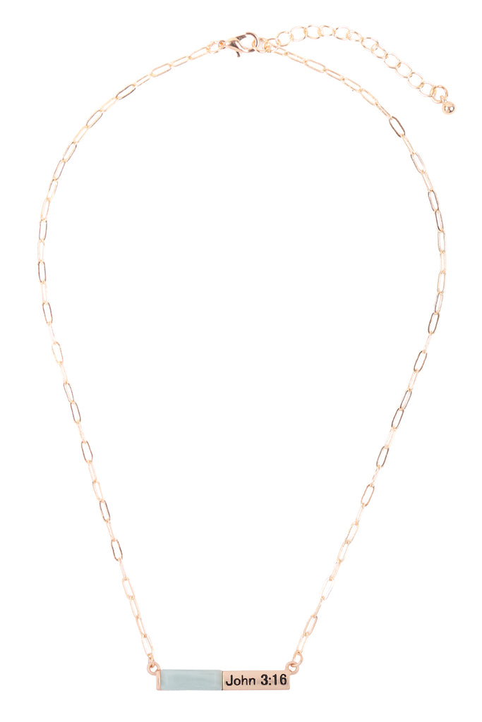 MYE1436 - "JOHN 3:16" HALF NATURAL STONE HALF METAL NECKLACE