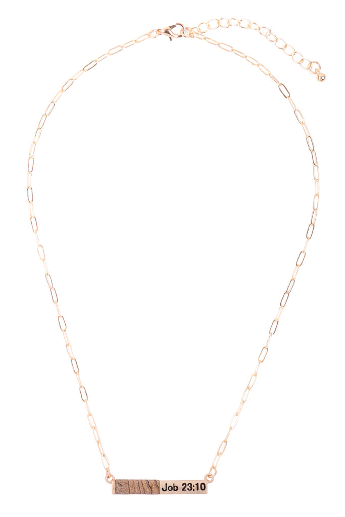 MYE1437 - "JOB 23:10" HALF NATURAL STONE HALF METAL NECKLACE