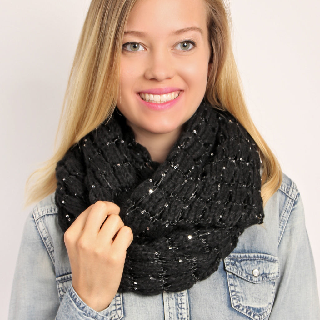 Sequined Soft Infinity Scarf - Riah Fashion