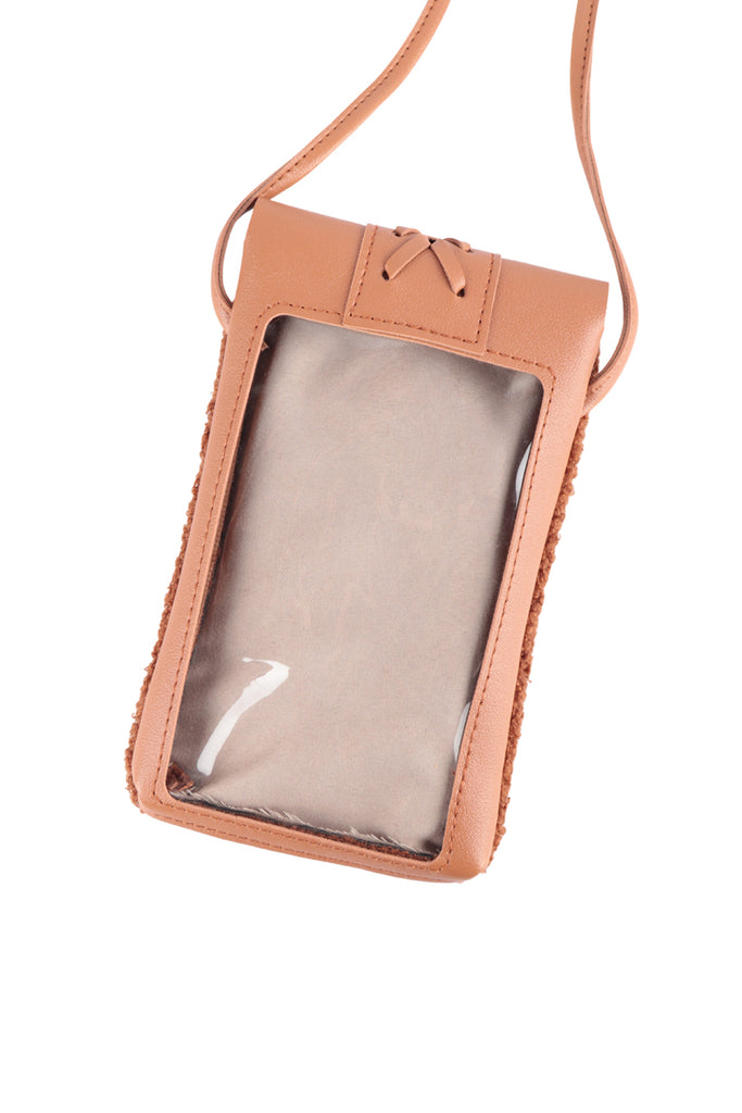 LEATHER BRAIDED TASSEL SHERPA W/ CROSSBODY CELL PHONE BAG