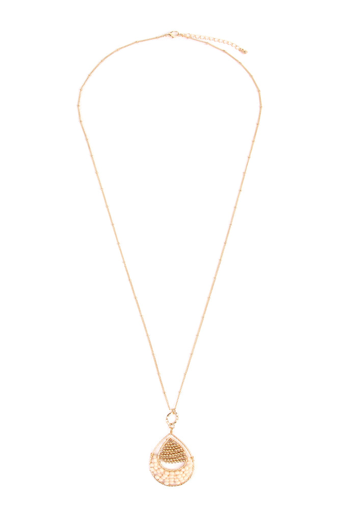 TEARDROP BEADED PENDANT LONG LINE NECKLACE