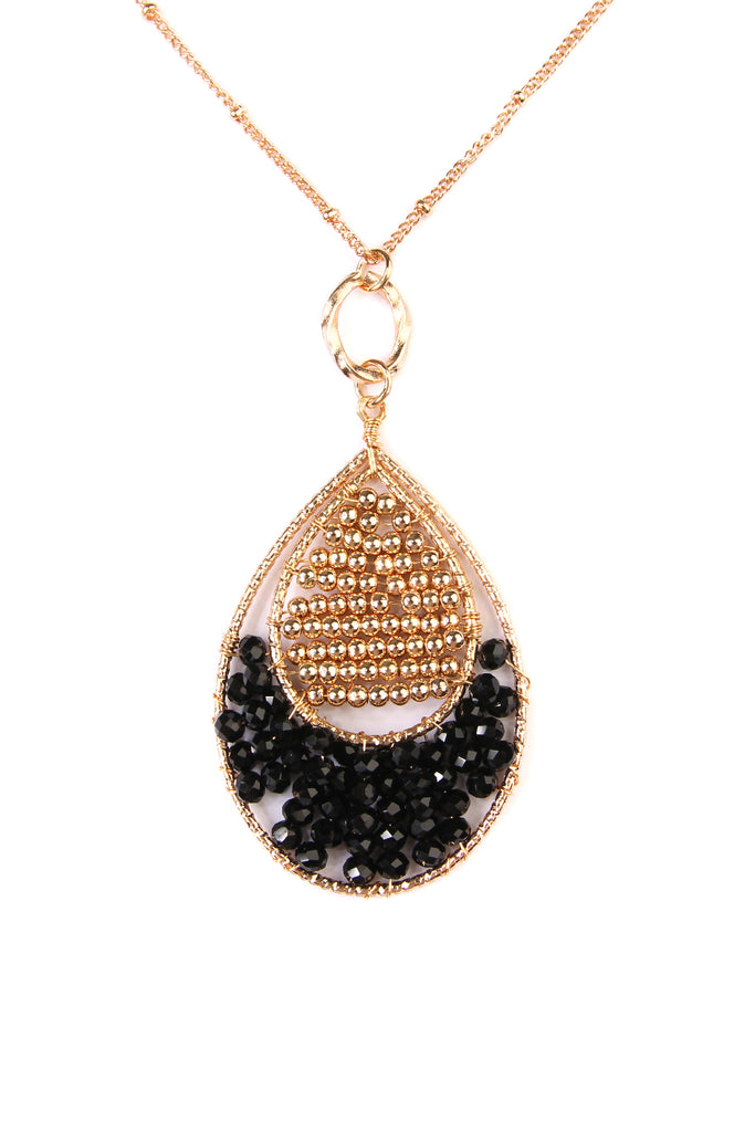 TEARDROP BEADED PENDANT LONG LINE NECKLACE