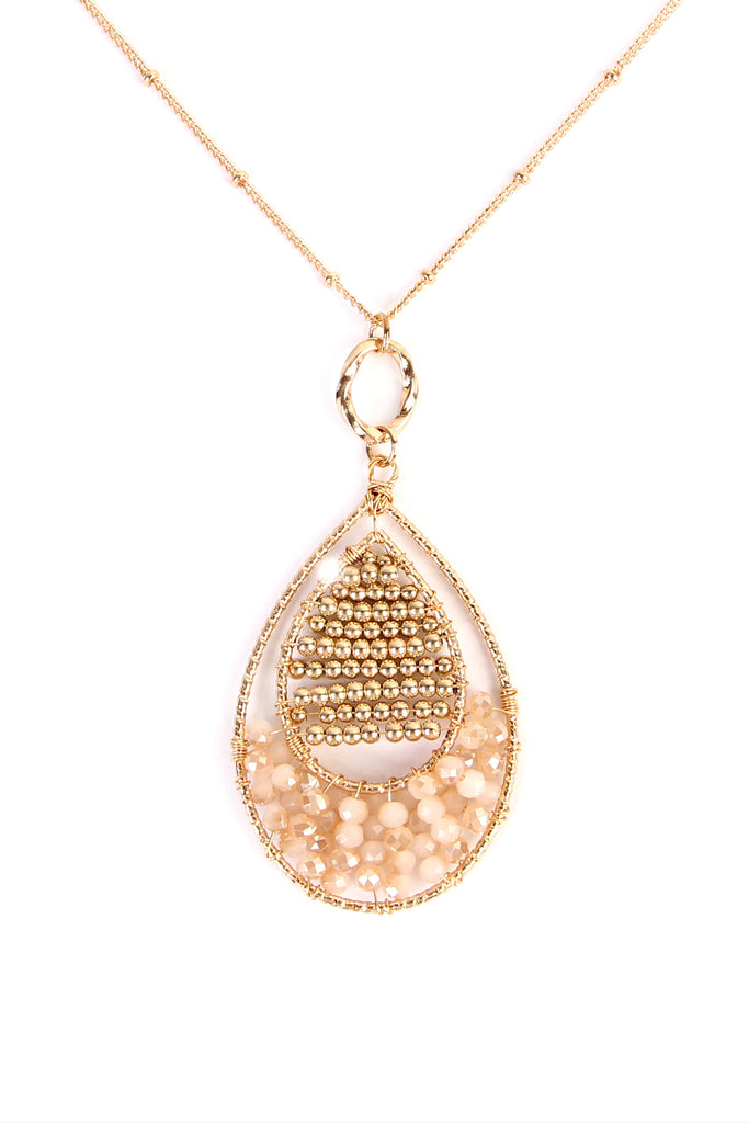 TEARDROP BEADED PENDANT LONG LINE NECKLACE