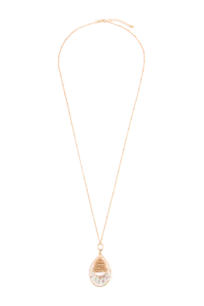 TEARDROP BEADED PENDANT LONG LINE NECKLACE
