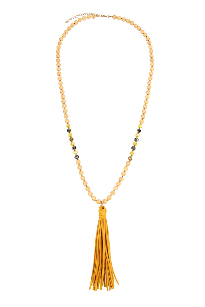 BEADED NECKLACE WITH LEATHER TASSEL