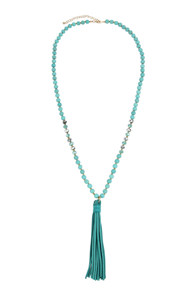 BEADED NECKLACE WITH LEATHER TASSEL