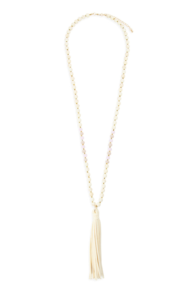 BEADED NECKLACE WITH LEATHER TASSEL