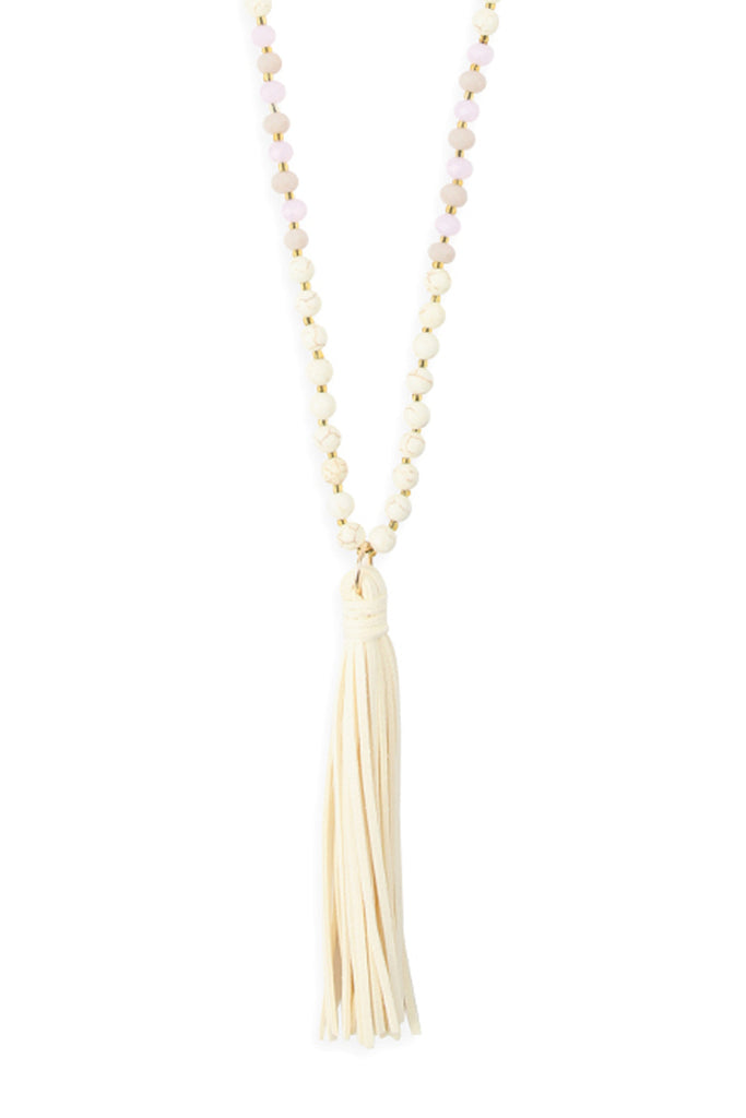 BEADED NECKLACE WITH LEATHER TASSEL