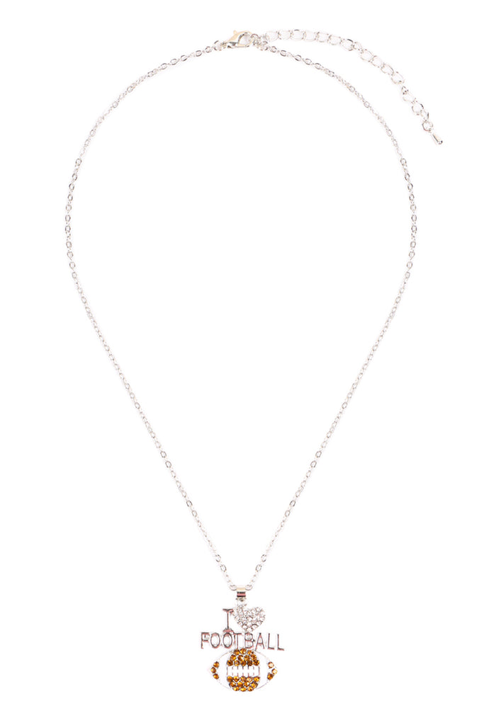 MYN1122 - "I LOVE FOOTBALL" RHINESTONE PENDANT NECKLACE