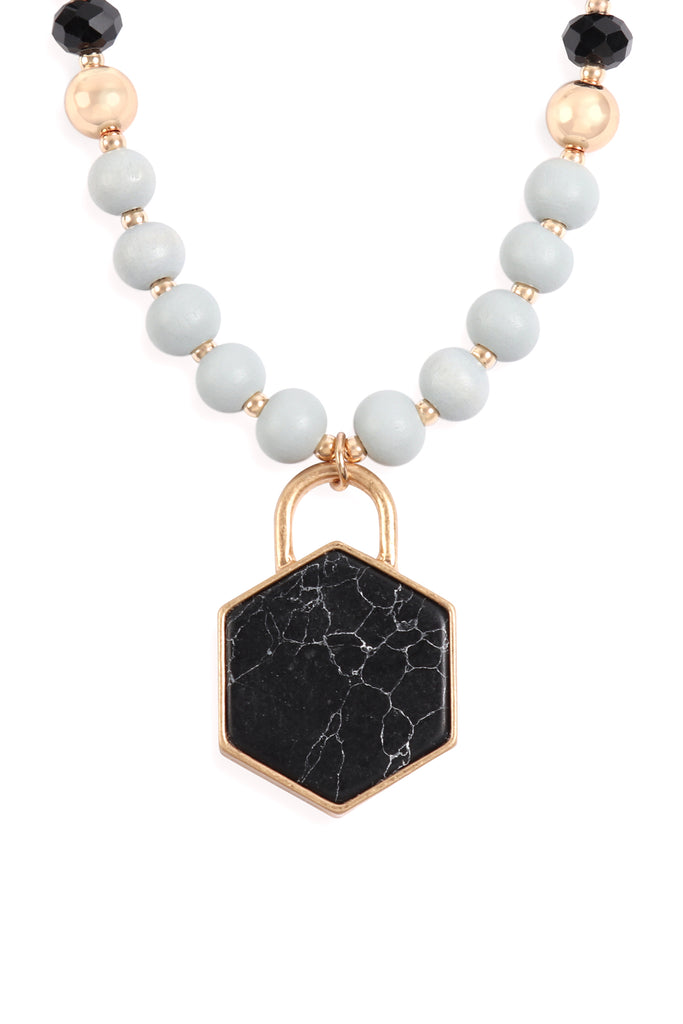 HEXAGON PENDANT BEADED NECKLACE