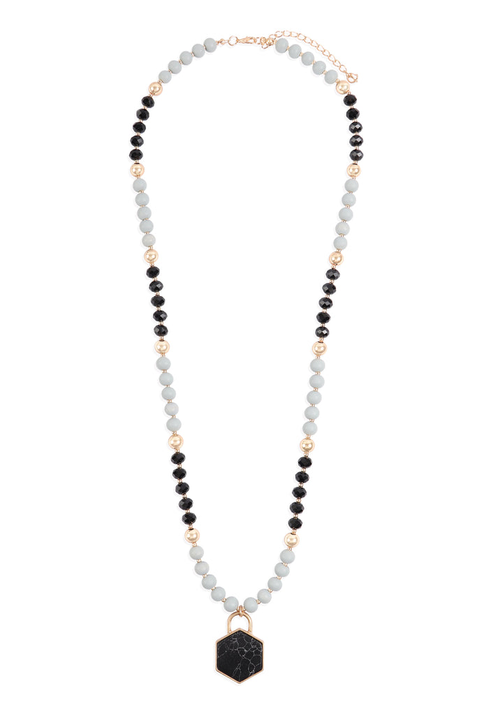 HEXAGON PENDANT BEADED NECKLACE