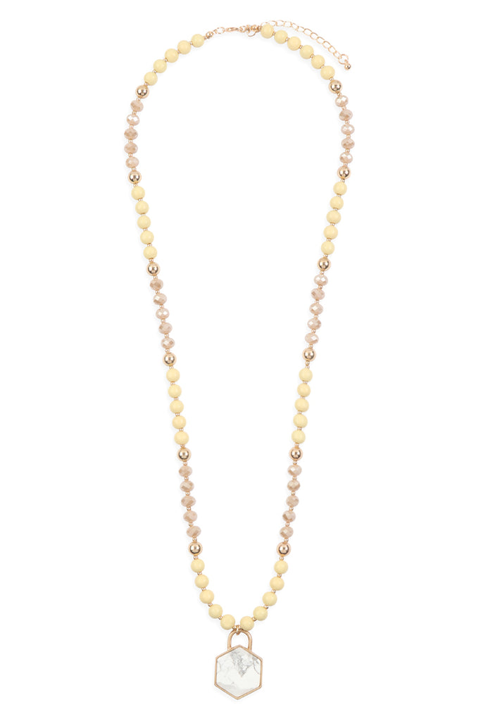 HEXAGON PENDANT BEADED NECKLACE