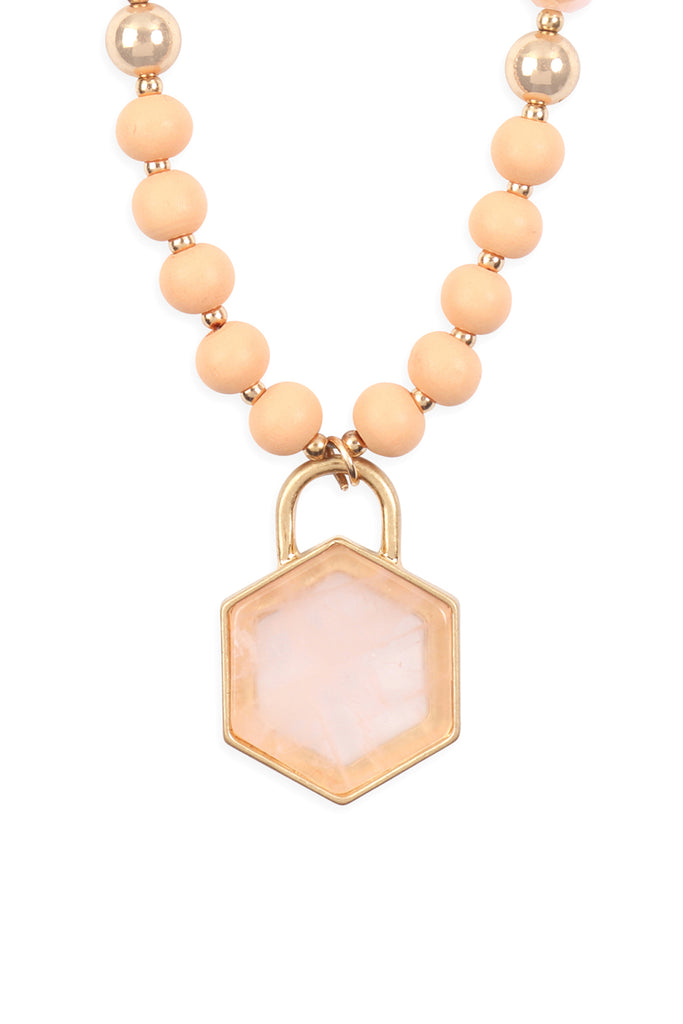 HEXAGON PENDANT BEADED NECKLACE