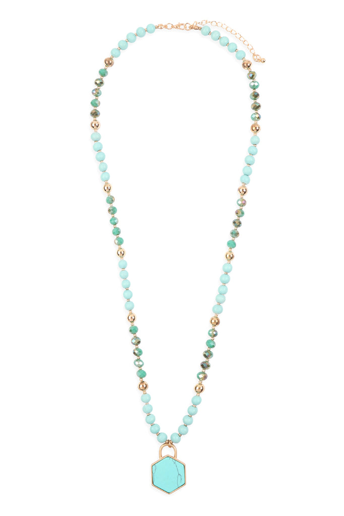 HEXAGON PENDANT BEADED NECKLACE