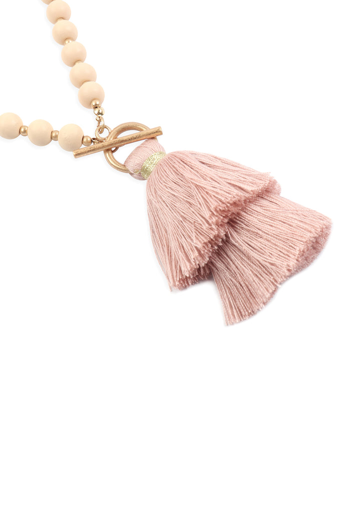 COTTON TASSEL CHAIN BEADED NECKLACE