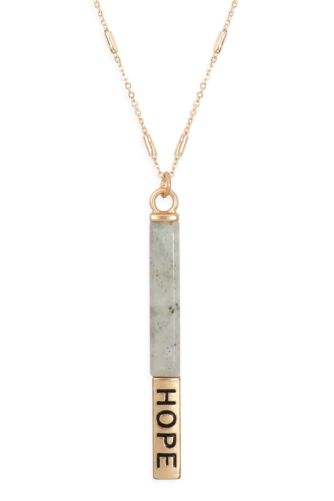 MYN1305 - NATURAL STONE "HOPE" PENDANT BAR NECKLACE