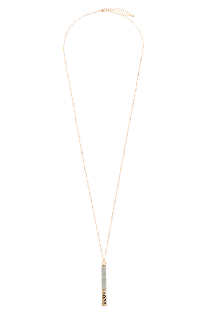 MYN1305 - NATURAL STONE "HOPE" PENDANT BAR NECKLACE