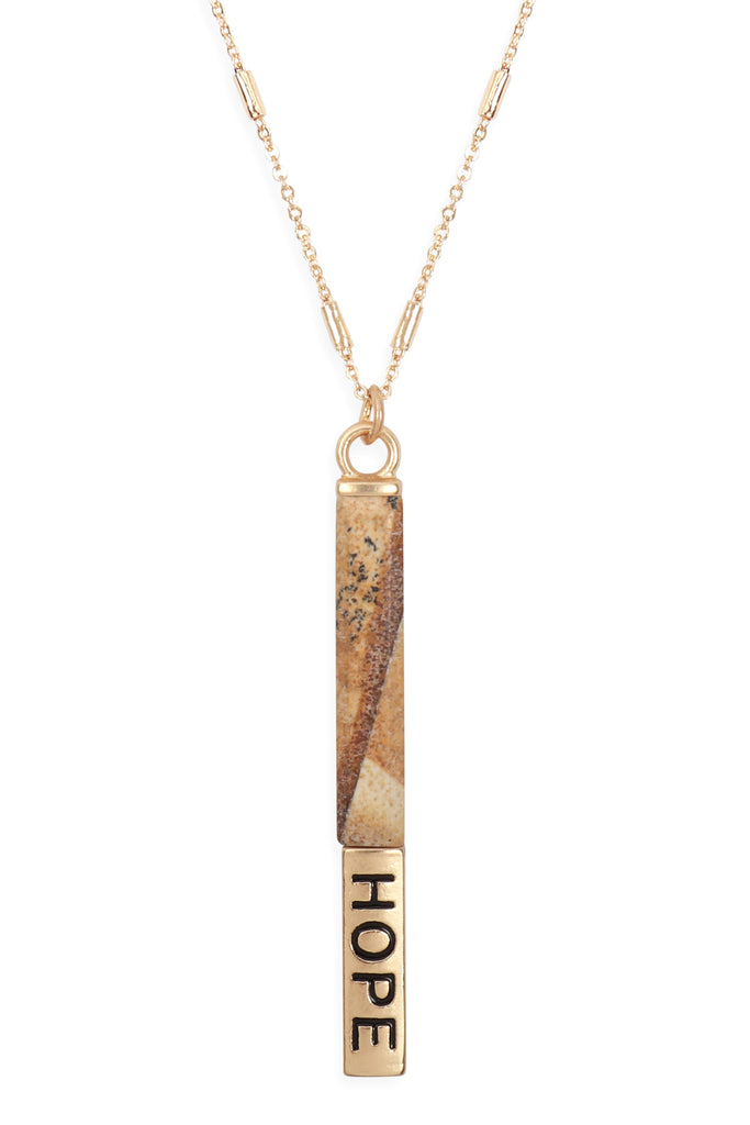 MYN1305 - NATURAL STONE "HOPE" PENDANT BAR NECKLACE